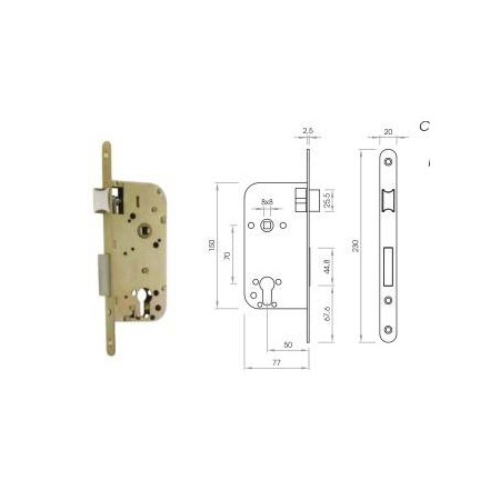 Cerradura embutir C/bom 30+30 B70, latonada