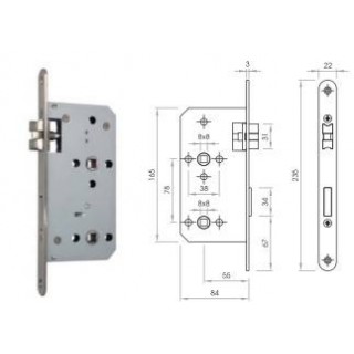 CERRADURA EMBUTIR CONDENA A55/D78mm CANTO REDONDO