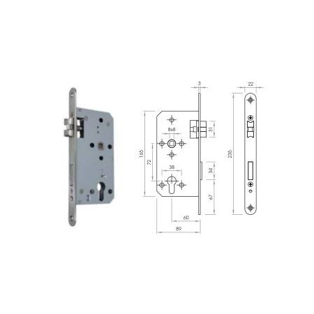 Cerradura embutir entrada, C/tacador silencioso