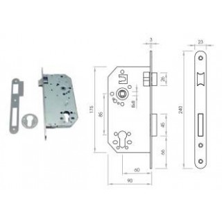CERRADURA EMBUTIR S/CILINDRO CANTO REDONDO NIQUEL