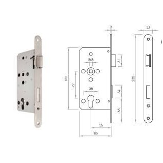 CERRADURA EMBUTIR C/LLAVE S/CILINDRO CANTO REDONDO