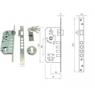 CERRADURA SEG.1PUNTO C/CILINDRO 70mm CANTO CUADRAD