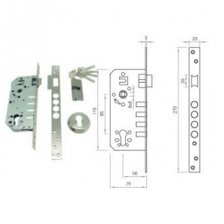 CERRADURA SEGURIDAD 1PUNTO C/CILINDRO 70mm CANTO C