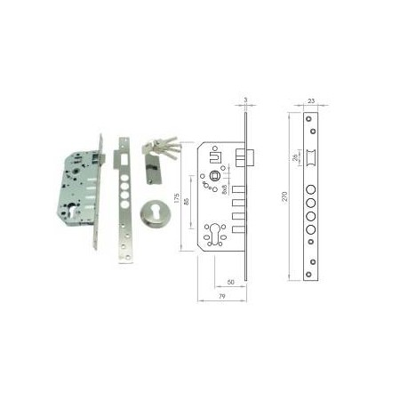 CERRADURA SEGURIDAD 1PUNTO C/CILINDRO 70mm CANTO C
