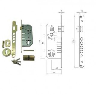 CERRADURA SEGURIDAD 1 PUNTO C/CILINDRO 70mm CANTO