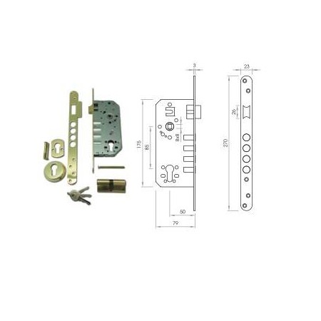 CERRADURA SEGURIDAD 1 PUNTO C/CILINDRO 70mm CANTO